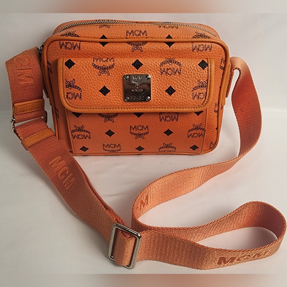 Authentic Mcm Aren Orange Monogram Crossbody Bag … - image 2